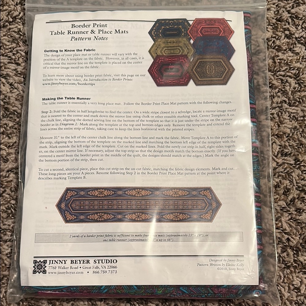 Jinny Beyer Studio Table Runner and Place Mats Pattern and fabric